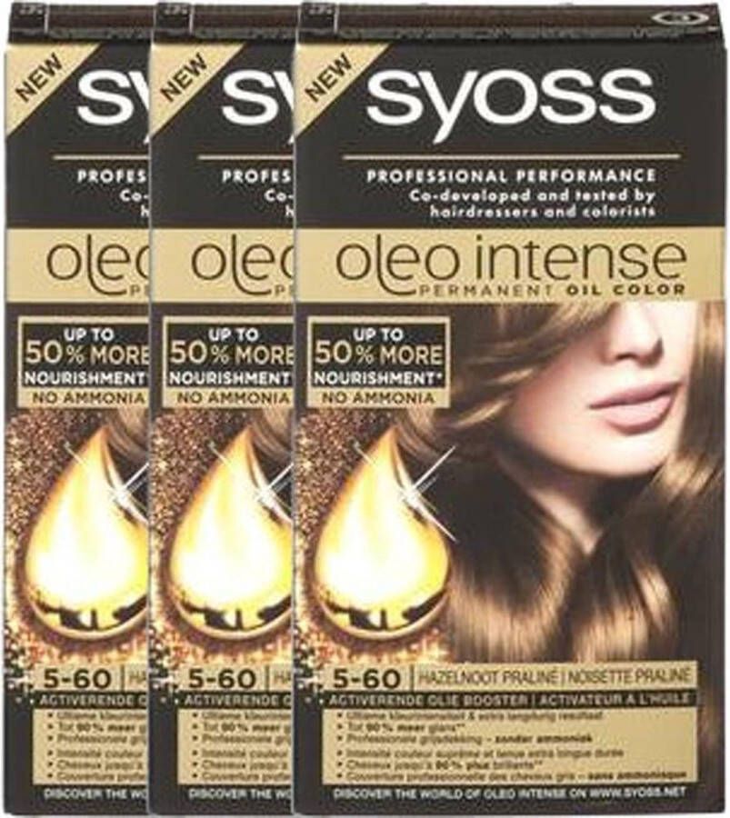 SYOSS Oleo Intense Haarverf 5-60 Hazelnoot Praline 3 stuks Voordeelverpakking