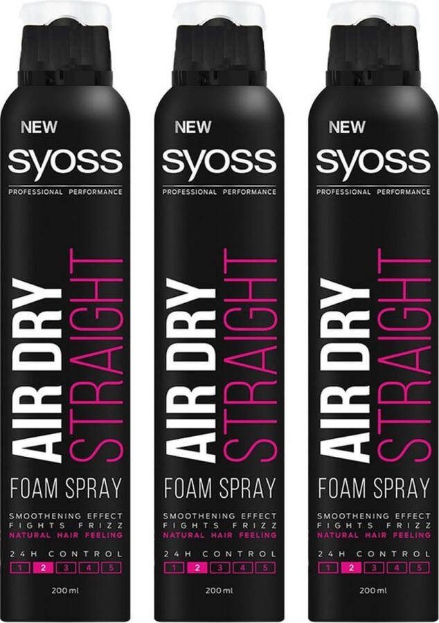 SYOSS Haarmousse Air Dry Straight Stijlen zonder stylingsapparaat Professionel Voordeelverpakking 3 x 200 ml Schuimspray Haarschuim Haar mousse