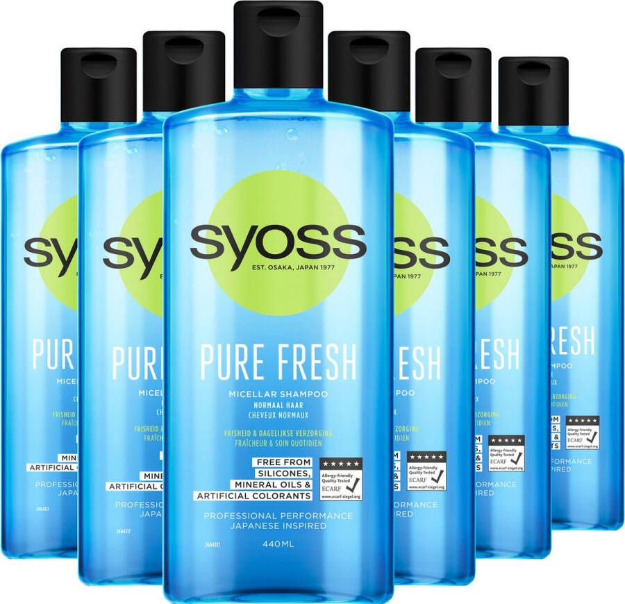 SYOSS Pure Fresh Shampoo Haarverzorging Shampoo Voordeelverpakking 6 x 440 ml