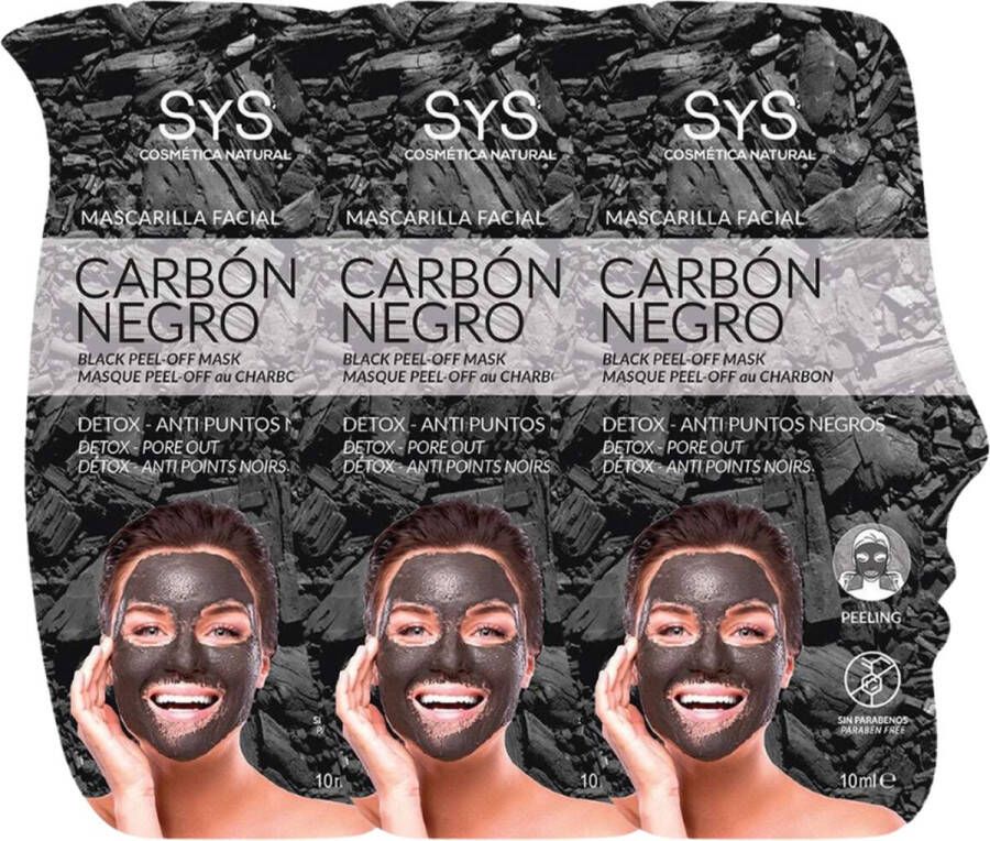 Sys Gezichtsmasker 3 stuks Black Charcoal – 10ml