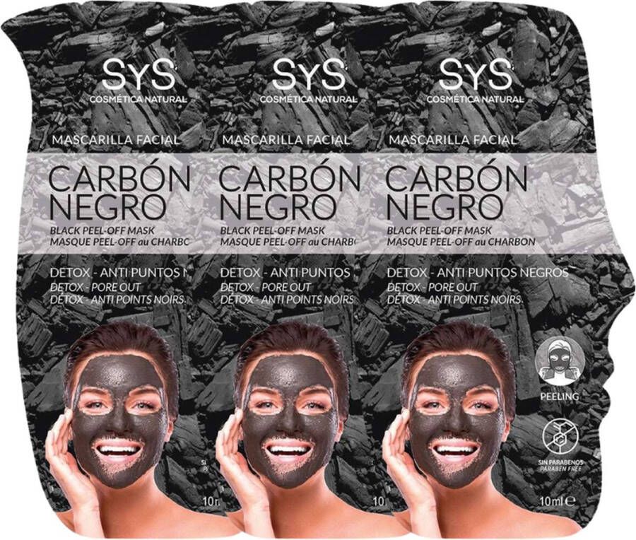 Sys Gezichtsmasker Black Charcoal 100% Natuurlijk Herstellend & Hydraterend 3 stuks van 10ml