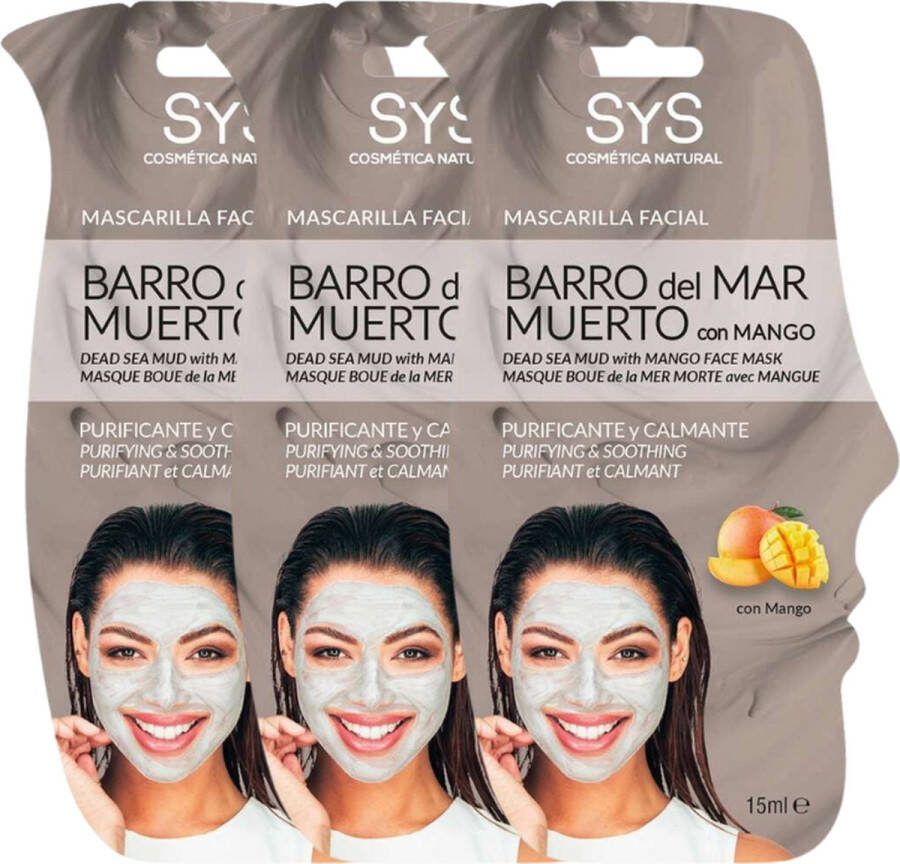 Sys Gezichtsmasker Dead Sea Mud & Mango 100% Natuurlijk Herstellend & Hydraterend 3 stuks van 15ml