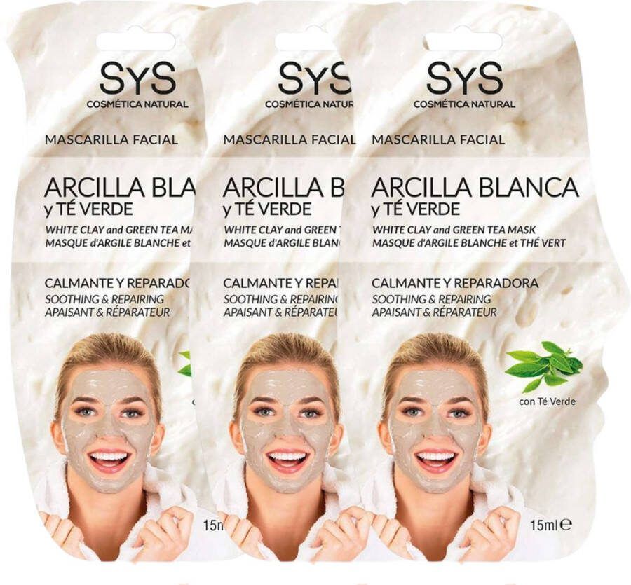 Sys Gezichtsmasker Groene Thee & Witte Klei 100% Natuurlijk Herstellend & Hydraterend 3 stuks van 15ml