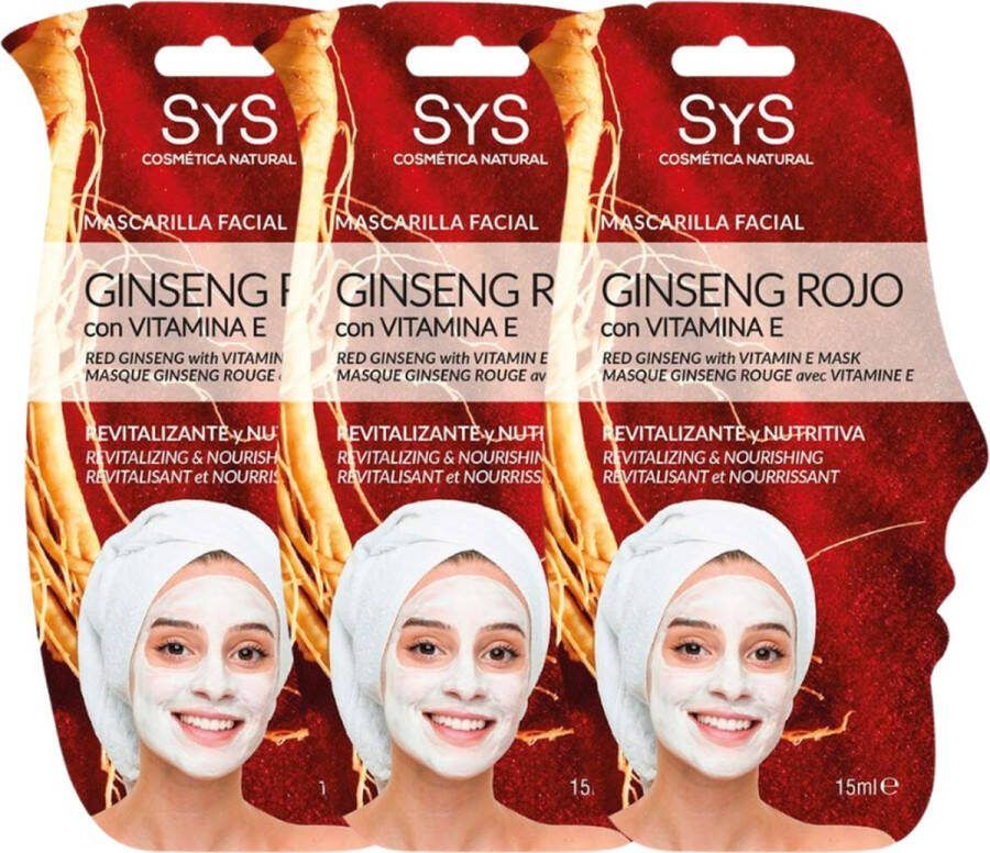 Sys Gezichtsmasker Rode Ginseng 100% Natuurlijk Herstellend & Hydraterend 3 stuks van 15ml