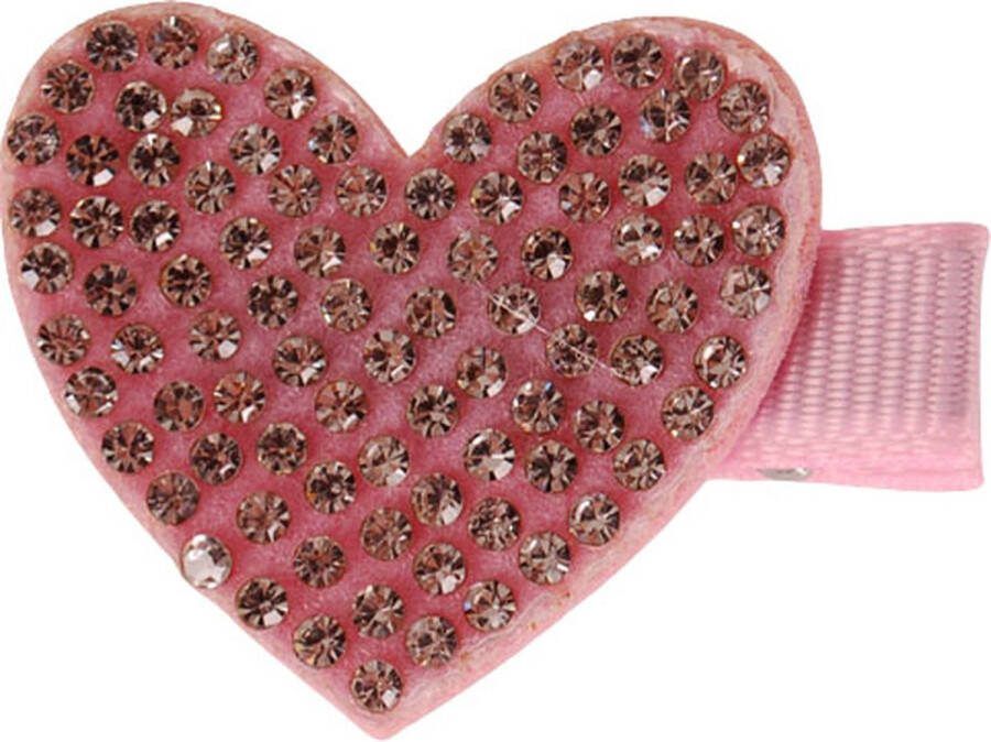 S.Y.W Haarclipje lichtroze hartje met strass steentjes- 4 cm