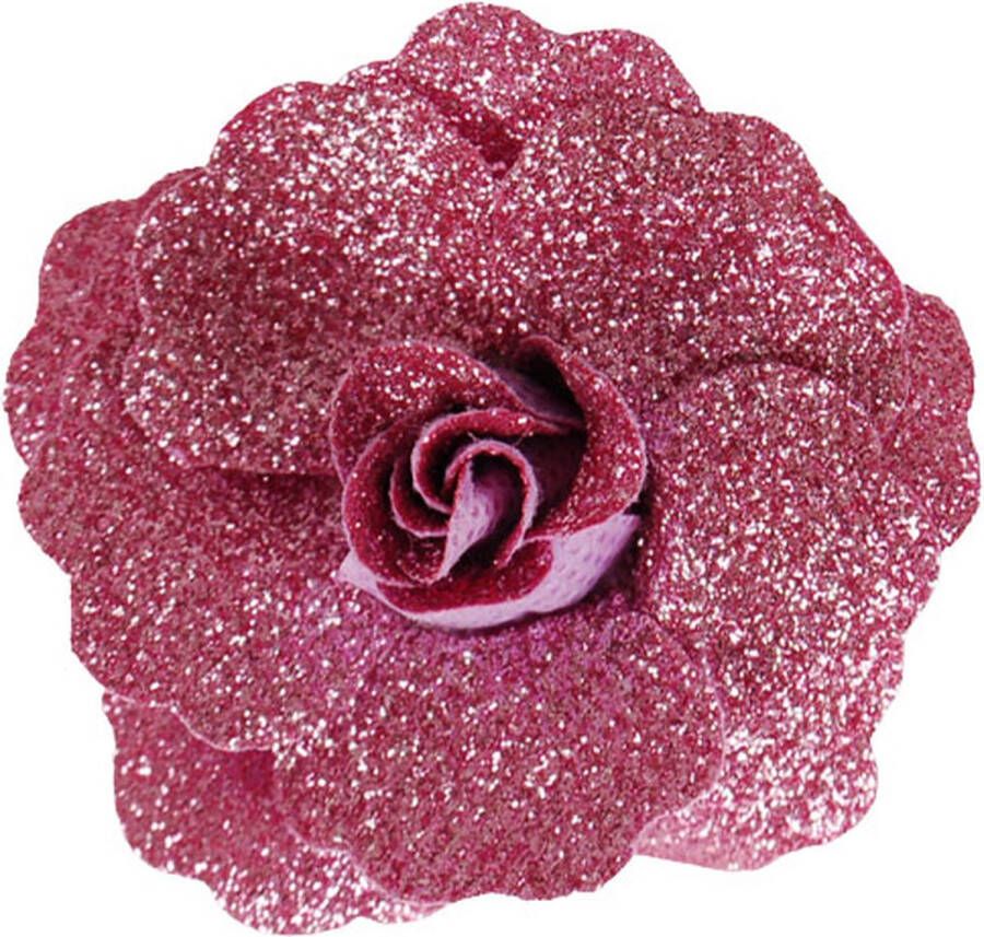 S.Y.W Haarclipje Roos Glitters lila 7 cm