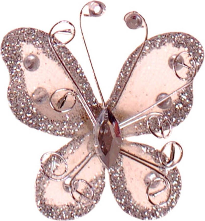 S.Y.W Haarklemmetje Vlinder Zilverkleurig met Organza Steentjes en Glitters 6x5cm