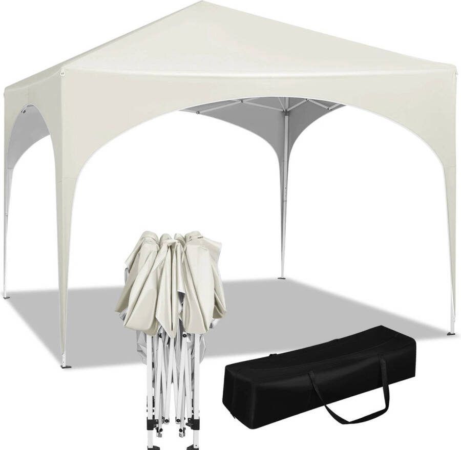 T&L Store Partytent Opvouwbaar Partytent 3x3m Pop-Up Waterdicht Hoogte Verstelbaar UV-Bestendig Beige