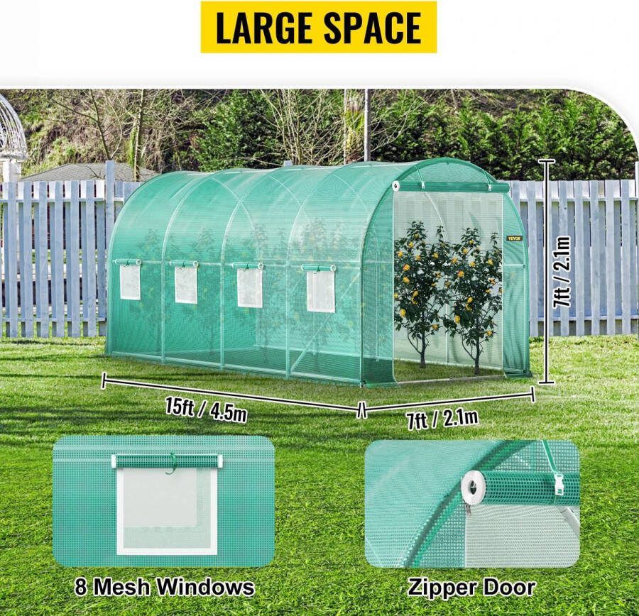 T&L Store Plantenkas Broeikas Tunnelkas Polytheen Gegalvaniseerd Staal Semi Transparant Waterdicht Groen 400x210x210 cm