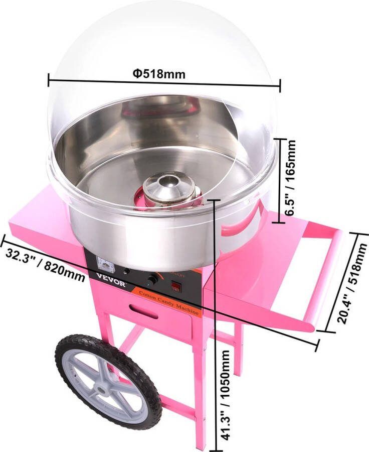 T&L Store Elektrische Suikerspin Machine Suikerspinmachines Kar met Kap Commercieel Roze
