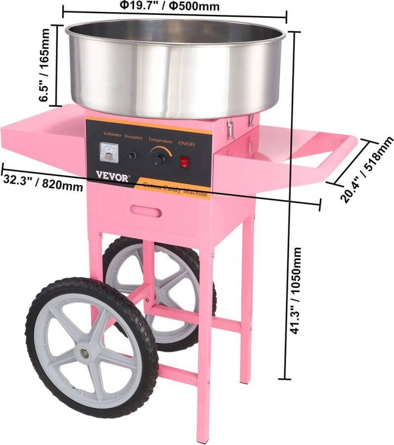 T&L Store Elektrische Suikerspin Machine Suikerspinmachines Kar zonder Kap Commercieel Roze