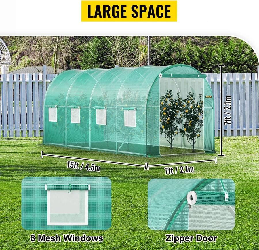T&L Store Plantenkas Broeikas Tunnelkas Polytheen Semi Transparant Waterdicht Makkelijk Monteerbaar Wit 600x300x210 cm