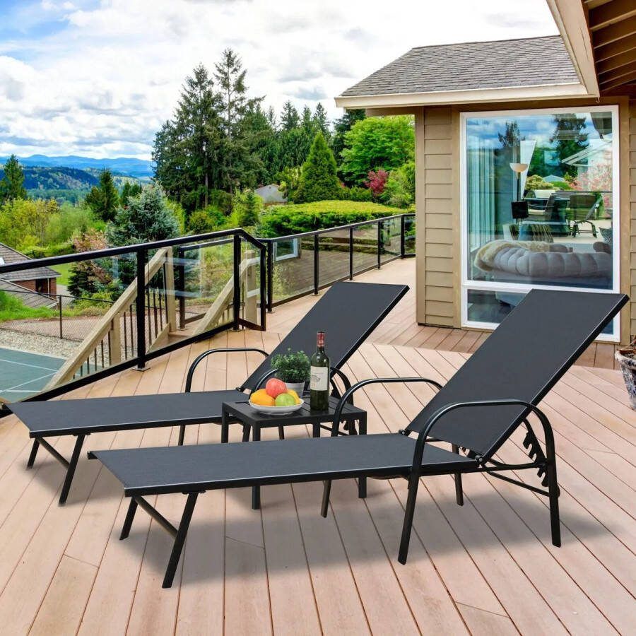 T&L Store Tuin Ligstoel Ligstoelen Zwart Weerbestendig Hoogte Verstelbaar Vouwstoel Modern Strandstoel Compacte Look
