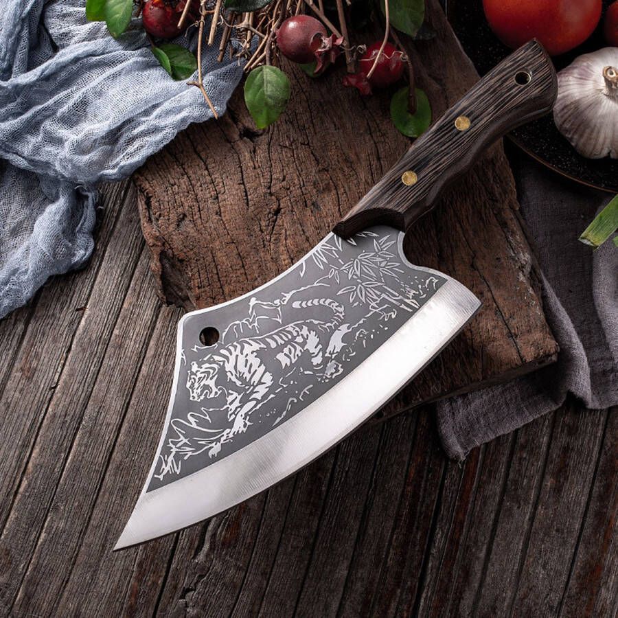 T&M Knives Hakmes Thors 32cm Tijgerprint Koksmes Van Gelaserd Staal Japans Premium Keukenmes Inclusief Cadeaubox