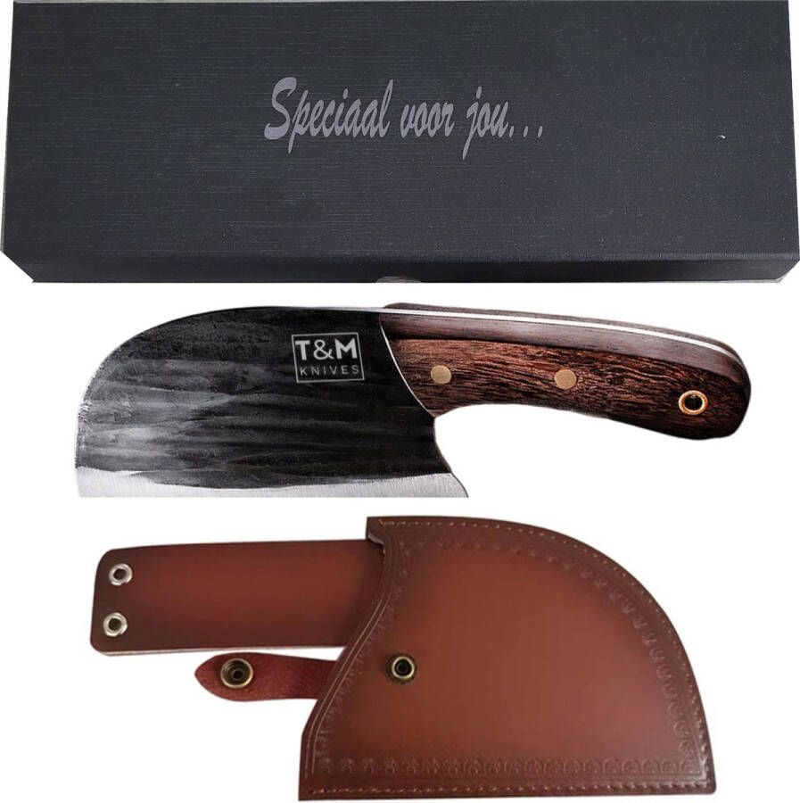 T&M Knives Premium Koksmes BBQ Vleesmes Hakmes voor Barbecue Ergonomisch Handvat Gezandstraald RVS Inclusief Giftbox