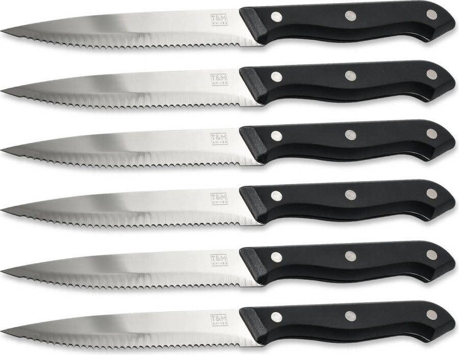 T&M Knives Steaakmessen Premium Deluxe Steakmes Vaatwasserbestendig RVS Steakmes 6 Stuks Vleesmes