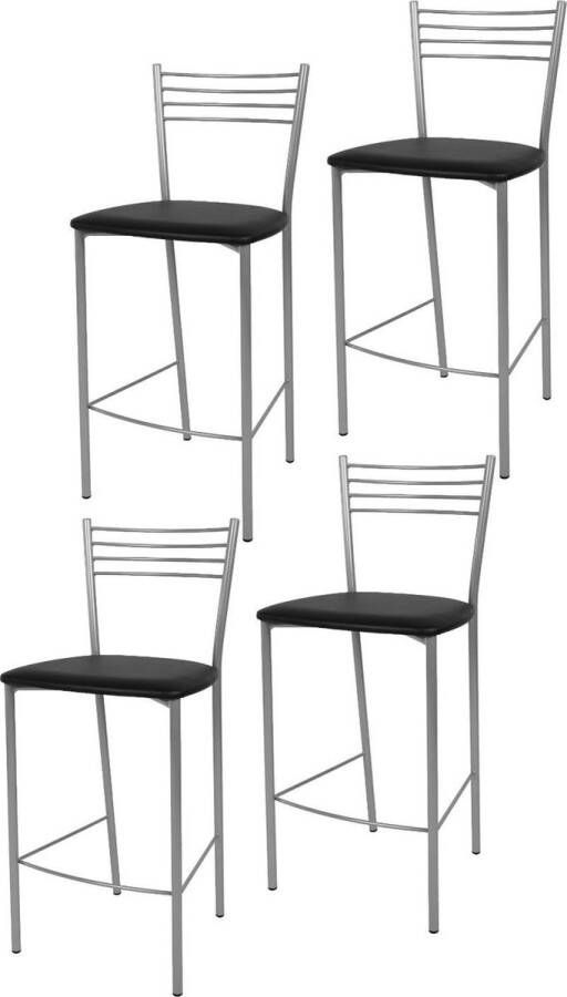 T m c s Tommychairs Set van 4 krukken ELEGANCE geschikt voor keuken en eetkamer frame in gelakt staal kleur aluminium met een houten zitting kleur wit
