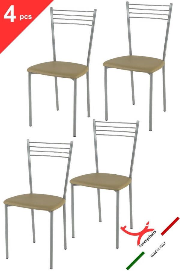T m c s Tommychairs Set van 4 moderne stoelen model Elena. Zeer geschikt voor keuken bar en eetkamer met structuur in gelakt staalkleurig aluminium met een gestoffeerde zitting bekleed met ecoleer kleur donkergrijs