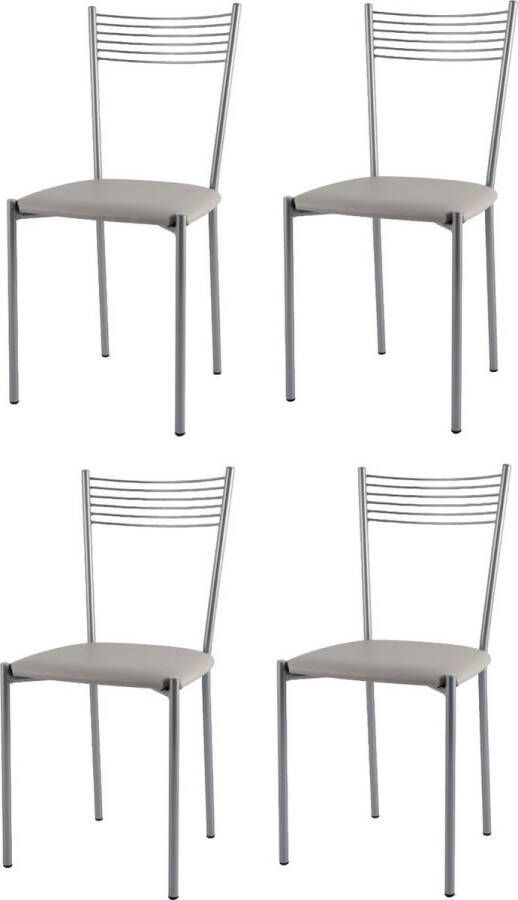 T m c s Tommychairs Set van 4 stoelen ELEGANCE geschikt voor keuken en eetkamer frame in aluminium kleur gelakt met een gestoffeerde zitting bekleed met kunstleer kleur wit