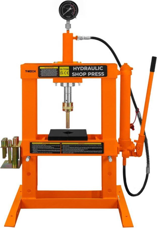 Monster Shop NL Hydraulische Werkplaatspers 10 Ton 10.000kg Lagerpers Werkbankmodel Zware Stalen Drukmeter Handpomp 180-335mm Verticaal Werkgebied Werkplaats Garage GRATIS Gereedschapset 8 Mandrellen & 1 Adapter