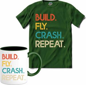 T-SHIRT KNALLER Build fly crash repeat Drone met camera Mini drones T-Shirt met mok Unisex Bottle Groen Maat XL