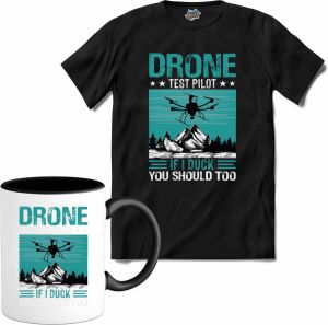 T-SHIRT KNALLER Drone test pilot Drone met camera Mini drones T-Shirt met mok Unisex Zwart Maat S
