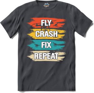 T-SHIRT KNALLER Fly crash fix repeat Drone met camera Mini drones T-Shirt Unisex Mouse Grey Maat L