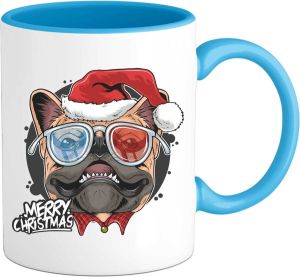 T-SHIRT KNALLER Merry christmas kerst bulldog Mok Aqua