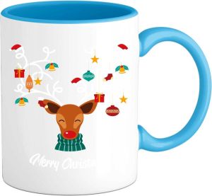 T-SHIRT KNALLER Merry christmas kerstballen gewei Mok Aqua