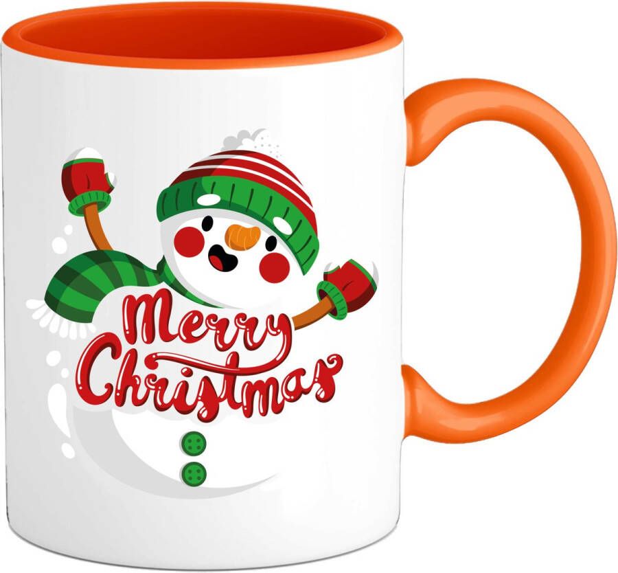 T-SHIRT KNALLER Merry Christmas vrolijke sneeuwpop Mok Oranje