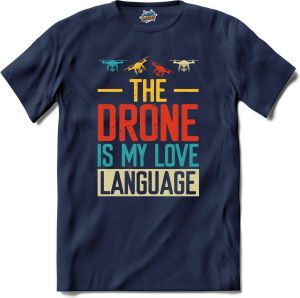 T-SHIRT KNALLER My love language Drone met camera Mini drones T-Shirt Unisex Navy Blue Maat 3XL