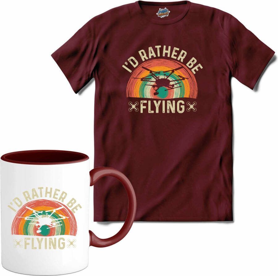 T-SHIRT KNALLER Rather be flying Drone met camera Mini drones T-Shirt met mok Unisex Burgundy Maat 3XL