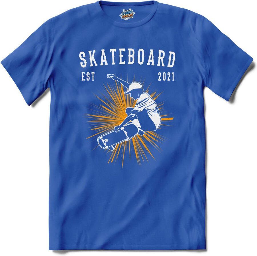 T-SHIRT KNALLER Skateboard Skaten Skateboard T-Shirt Unisex Royal Blue Maat XXL