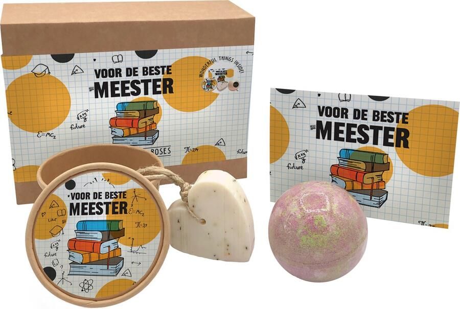 T-Traders Geschenkset Zeep Bruisbal Kaartje Bedankt Meester Voor de beste meester Einde schooljaar