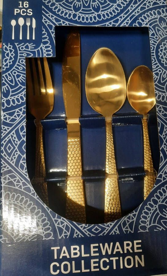 Excellent Houseware Bestekset Tableware Collection 16-delig goud zwart RVS 4 personen Besteksets