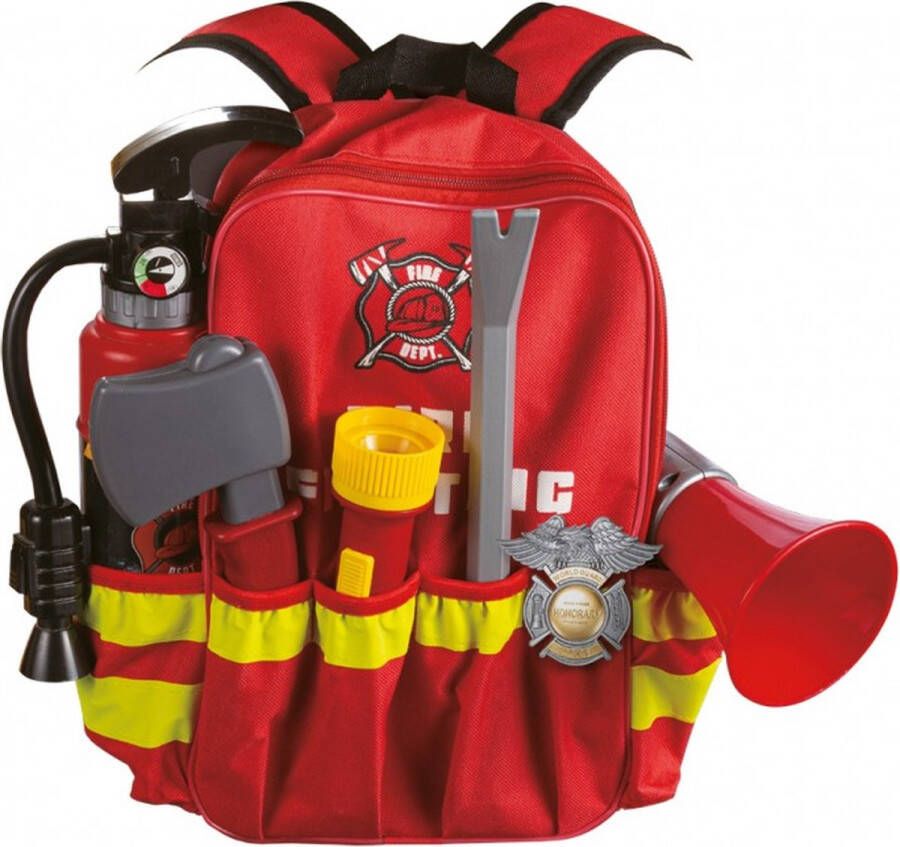 Tachan Brandweer Rugzak met Inhoud Speelgoed Brandweer Met Megafoor en Zaklamp Inclusief Batterijen