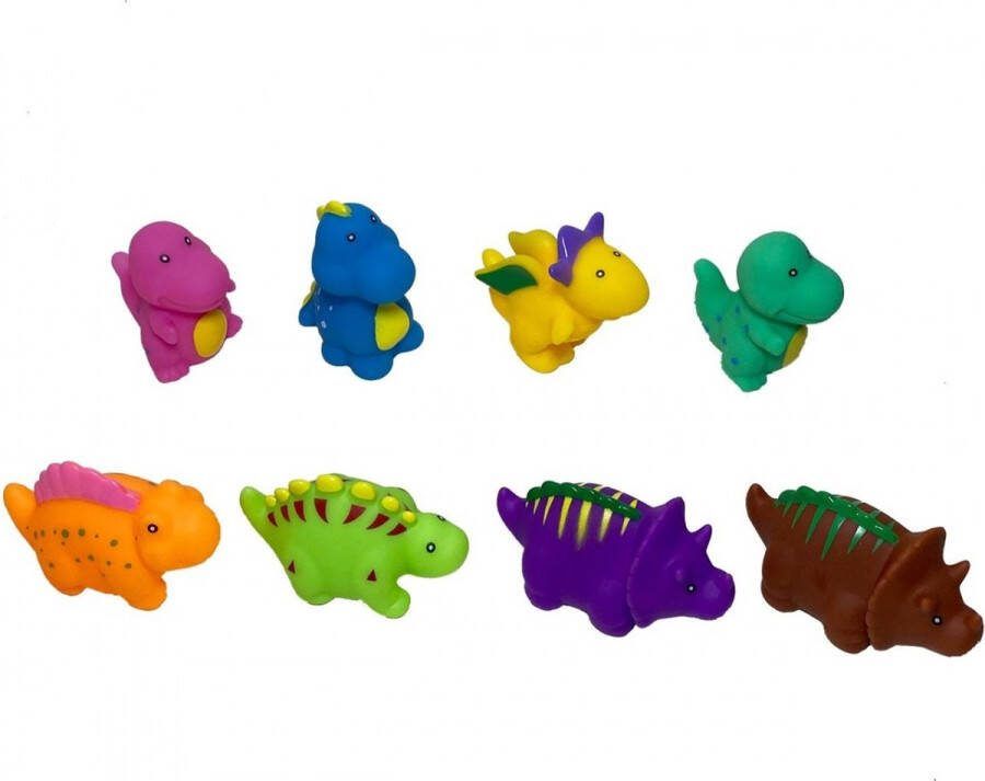 Tachan Squeeze Dino Badspeelgoed 8 x Knijpbeestjes voor in Bad Dinosaurus Inclusief Opbergtas