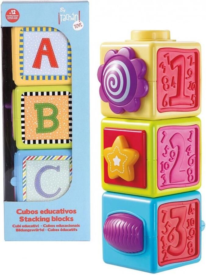 Tachan Stapelblokken voor Baby Drie Kubussen met Activiteiten Interlocking