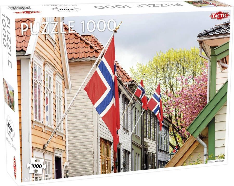 Tactic Puzzel Around the World Northern Stars: Street in Bergen (with Norwegian Flags) 1000 stukjes
