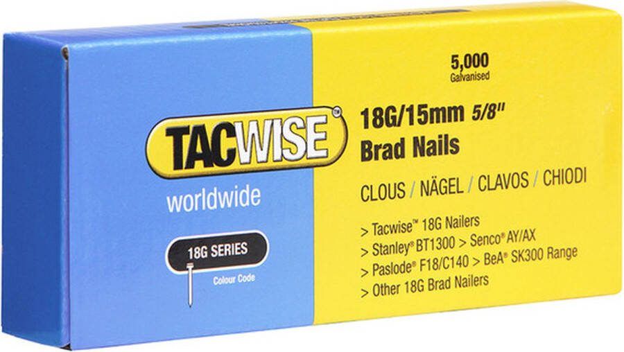 TACWISE minibrad 18G Nagel voor tacker 15 mm Gegalvaniseerd 5000 stuks