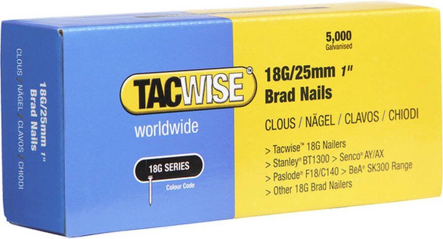TACWISE minibrad 18G Nagel voor tacker 25 mm Gegalvaniseerd 5000 stuks