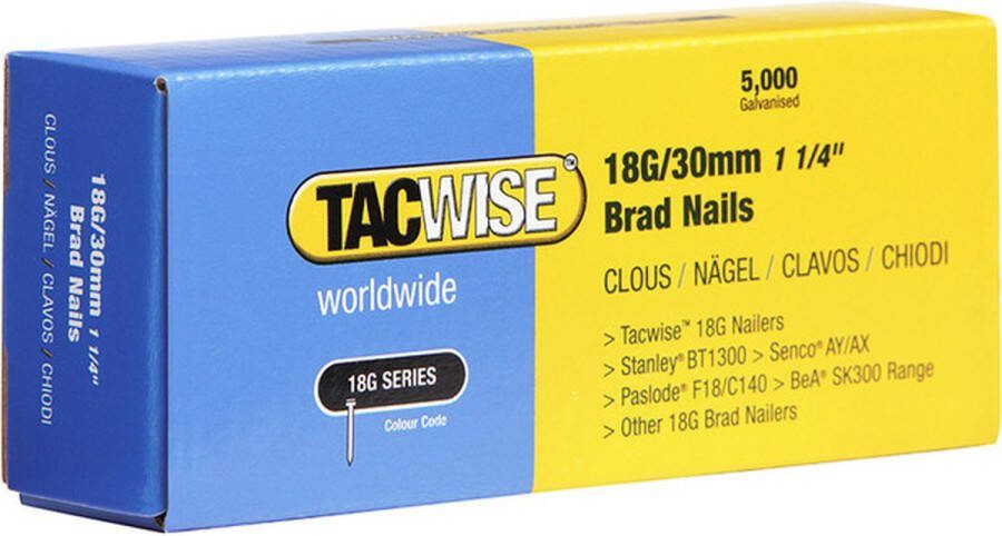 TACWISE minibrad 18G Nagel voor tacker 30 mm Gegalvaniseerd 5000 stuks