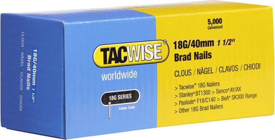 TACWISE minibrad 18G Nagel voor tacker 40 mm Gegalvaniseerd 5000 stuks