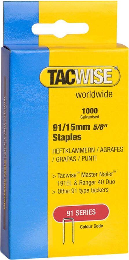 TACWISE nieten voor tacker Type 91 15 mm Gegalvaniseerd 1000 stuks