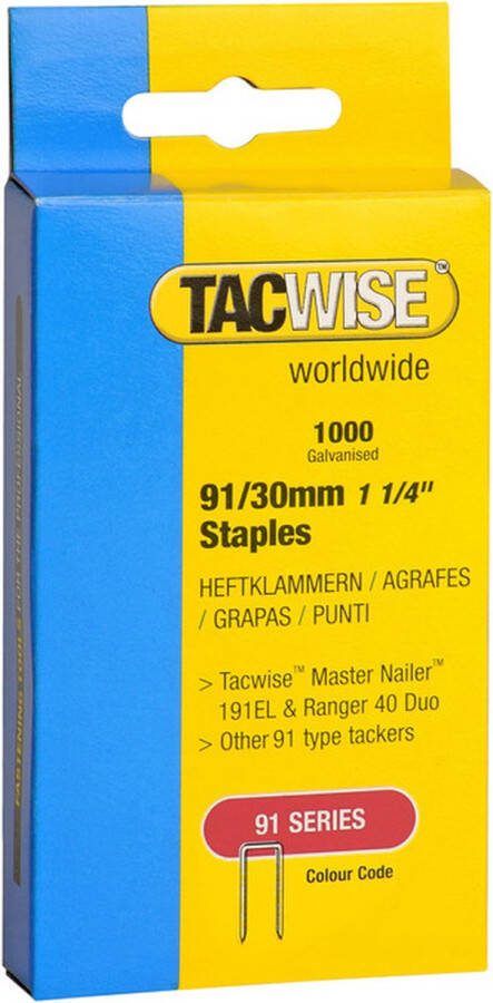 TACWISE nieten voor tacker Type 91 30 mm Gegalvaniseerd 1000 stuks