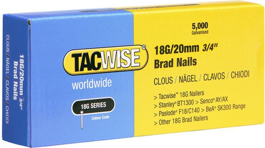 TACWISE minibrad 18G Nagel voor tacker 20 mm Gegalvaniseerd 5000 stuks
