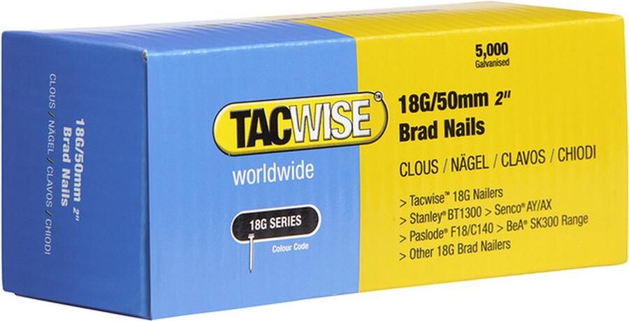 TACWISE minibrad 18G Nagel voor tacker 50 mm Gegalvaniseerd 5000 stuks