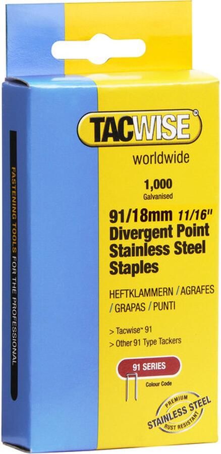 TACWISE nieten voor tacker Type 91 18 mm RVS- 1000 stuks