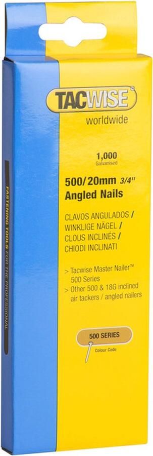 TACWISE schuine nagel Serie 500 Nagel voor tacker 20 mm Gegalvaniseerd 1.000 stuks
