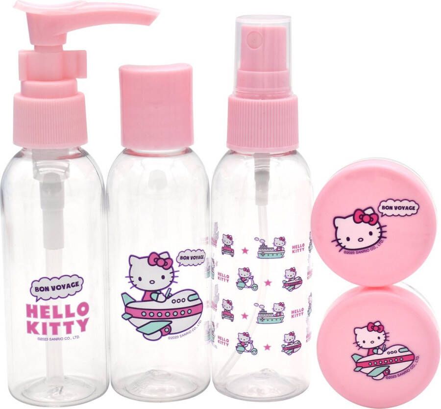 Take Care Hello Kitty Reisset 5 delig Reisset Reisflesjes Reis Toilettas Navulbare Reisflesjes Roze